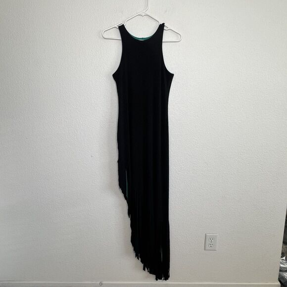Eva Varro Women's Asymmetric Fringe Dress Reversible Black Green Small New ac27 - Picture 5 of 11